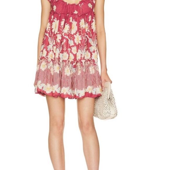 New Free People Pink Ruched Off-Shoulder Sundress size S - Picture 6 of 10